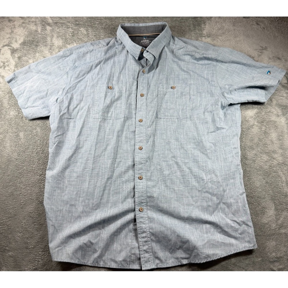 Kuhl Short Sleeve Button Shirt Mens XXL Blue Hiking Outdoor Casual